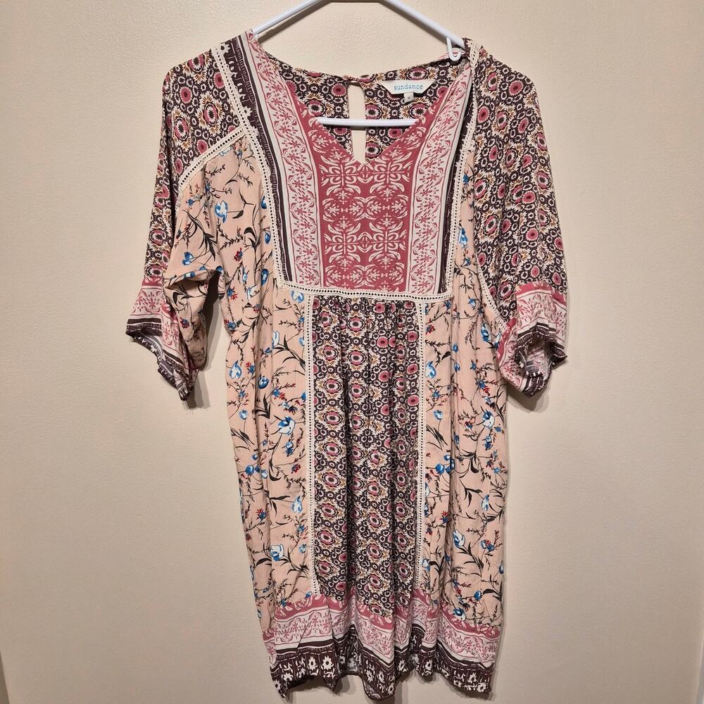 Sundance Small Everyday Dream Dress 3/4 Sleeve Pink Boho Paisley Mini Floral